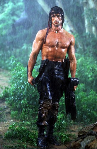 Sylvester Stallone with his best Rambo look in the pouring rain (Rambo II, 1984).jpg